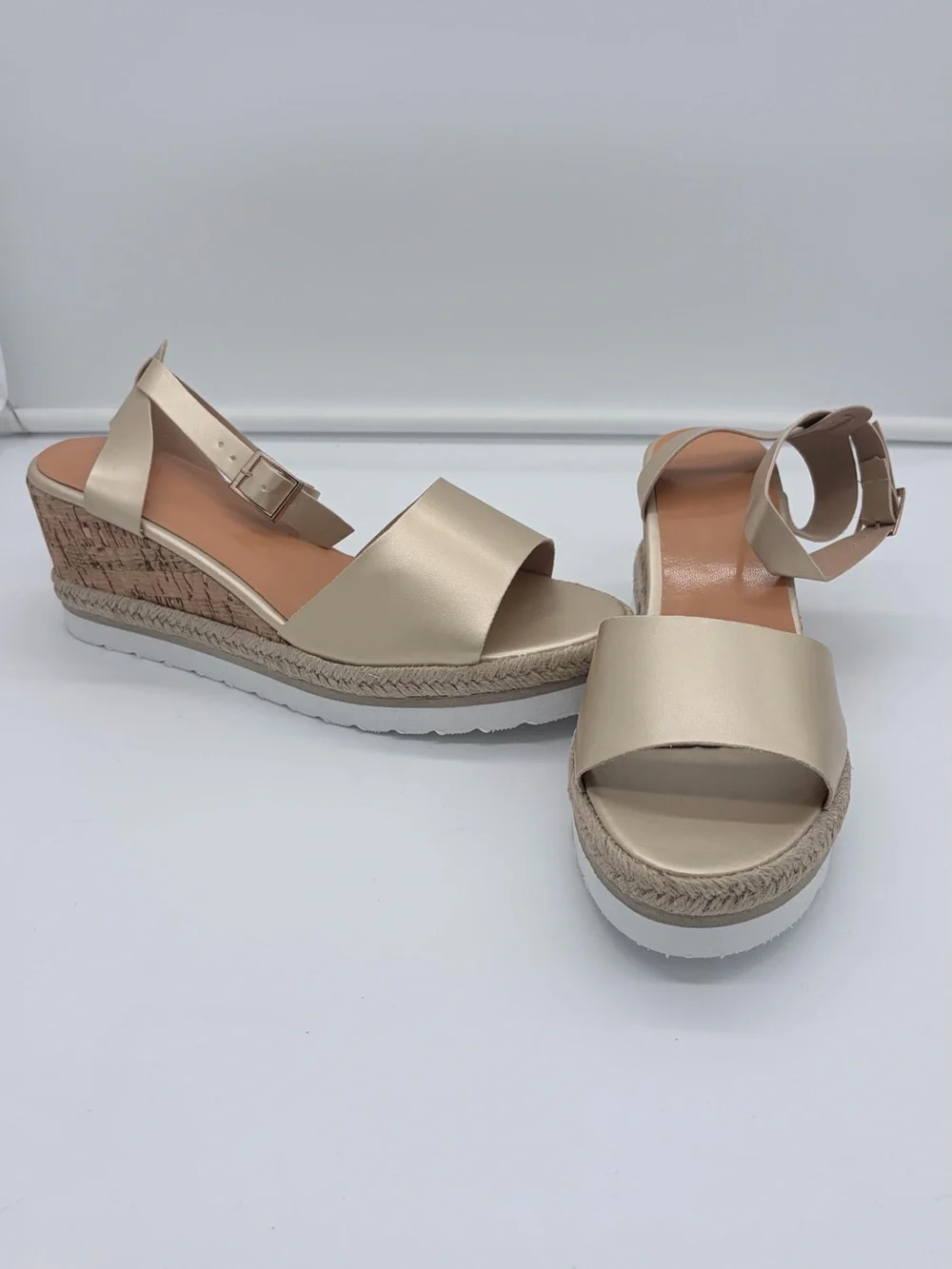 Womens Metallic Gold Platform Espadrille Sandals
